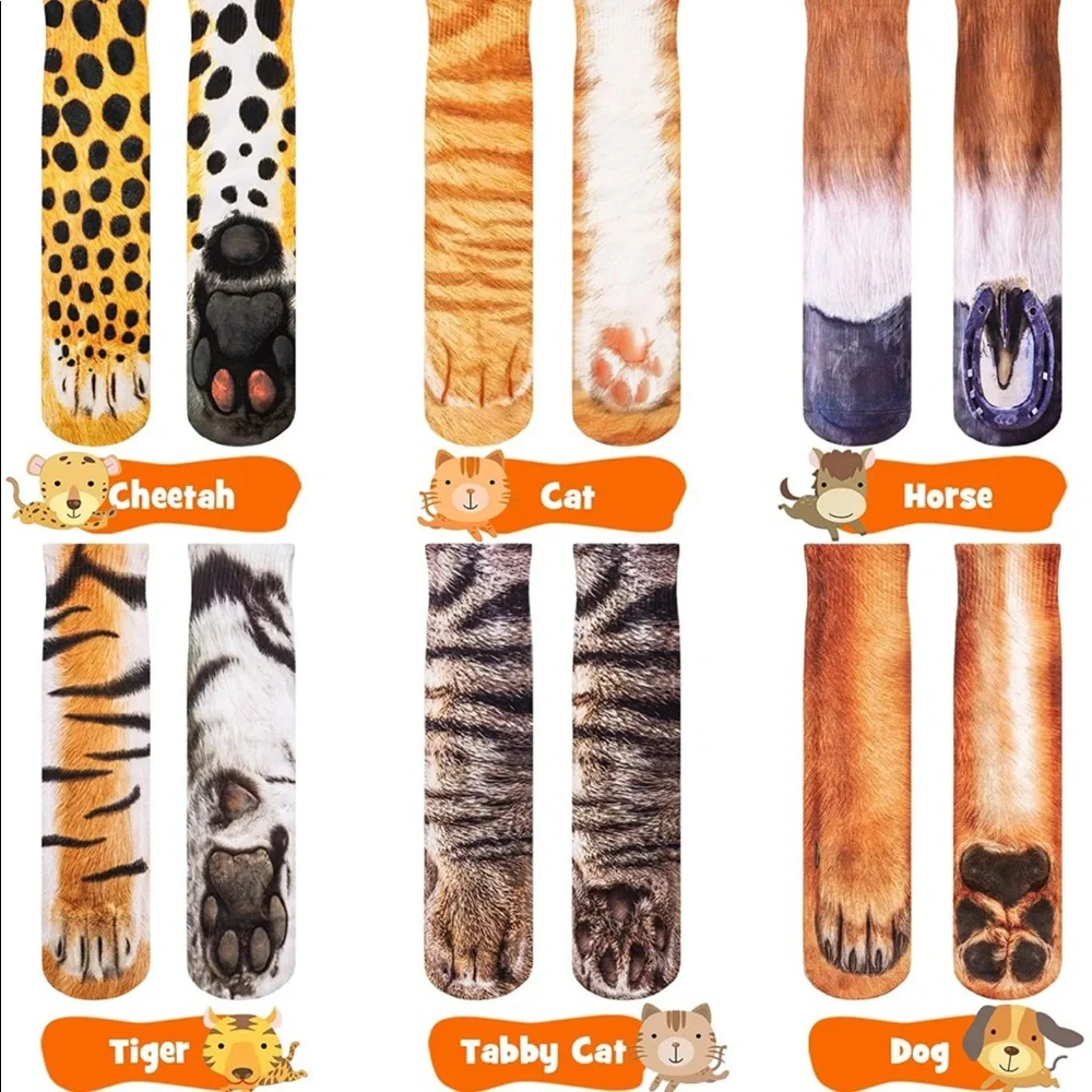 Animal 3D Tiger Cat Paws Socks, NWT